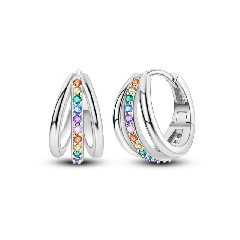 Women's Iridescent Multi-Layer Hoop Earrings, 925 Silver